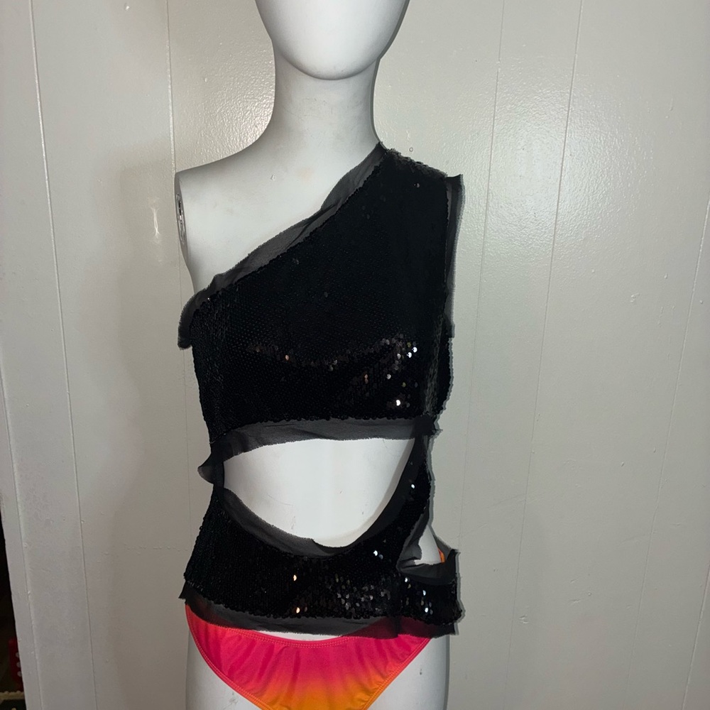 Black Sequin One-Shoulder Top